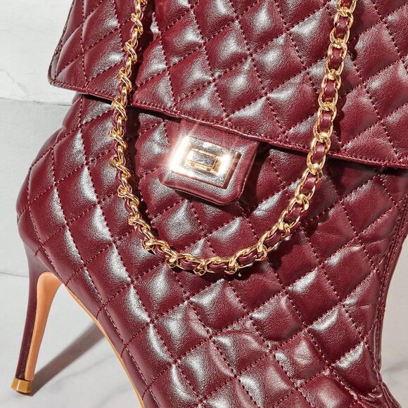 Burgundy Elegant Women's Glamorous Stiletto Quilted Booties boot winter fall - Picture 5 of 7